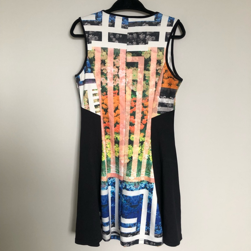Just Love Abstract Floral Geometric Fit & Flare Dress Sleeveless Zip Front Large